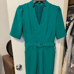 Maggy London Green Belted Short Sleeve Sheath Dress Size 0